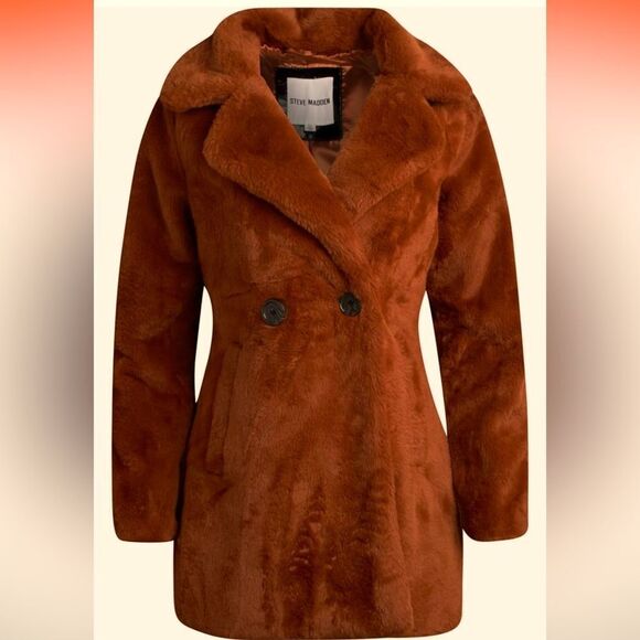NWOT Steve Madden Faux Fur Coat in Cognac-Size L - Picture 1 of 5